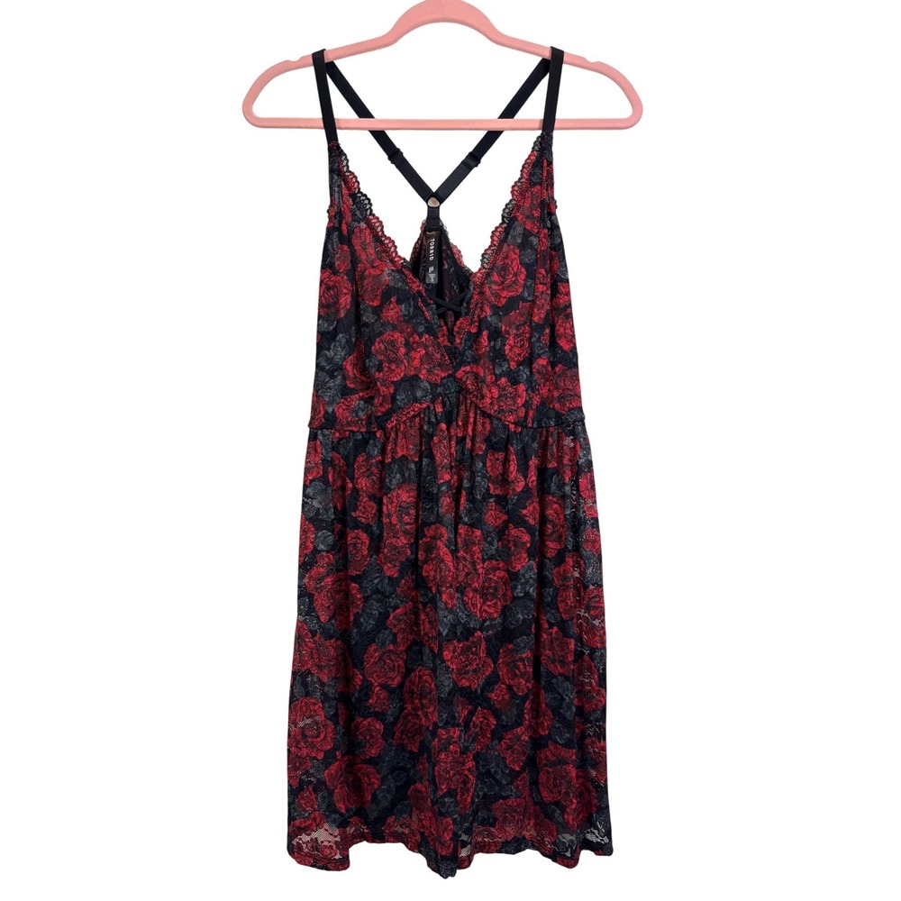 Torrid Red Rose Babydoll Chemise Nightie Black Lace Goth Plus Size 3 Floral Fall